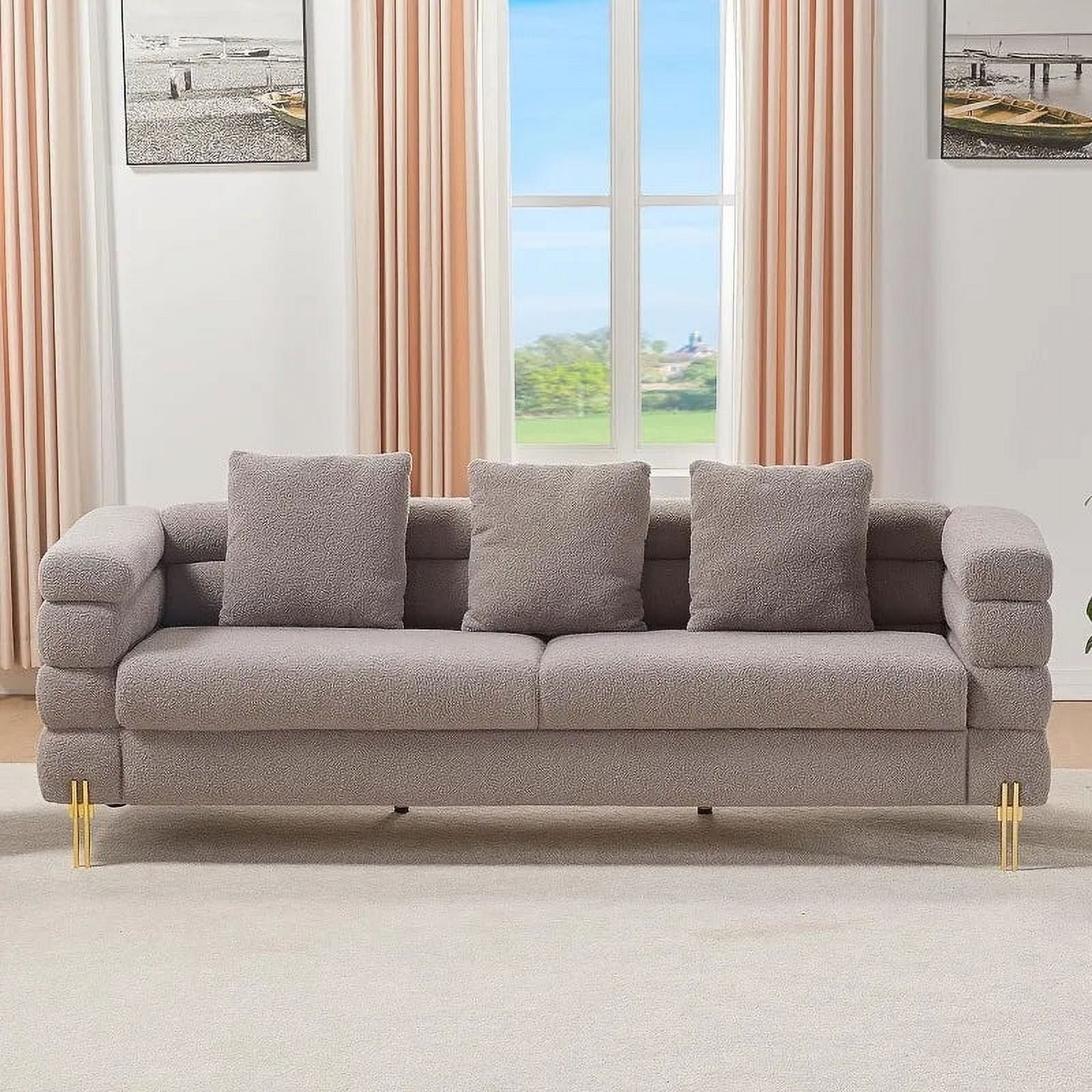 Oversized 85 Inch 3 Seater White Bouclé Sofa W7042