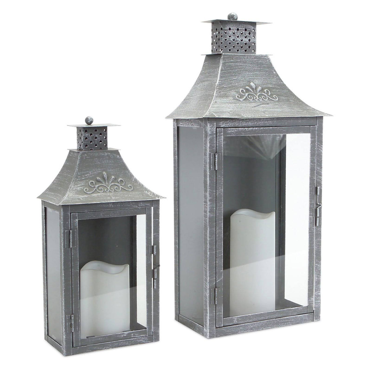 Whitewash Metal Lantern Set of 2 X78504