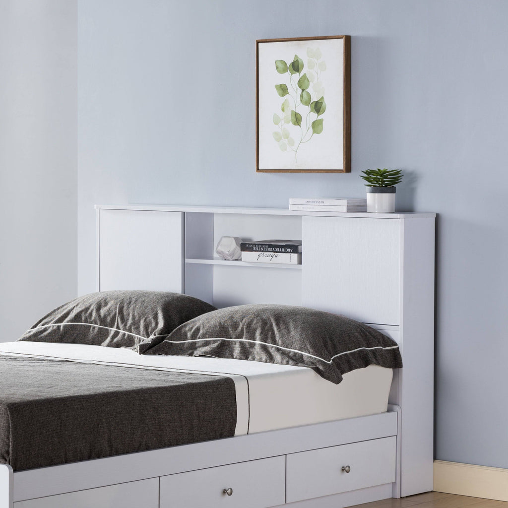Twin Bookcase Headboard with Two Large Cubbies and Two Smaller Shelves - White B615