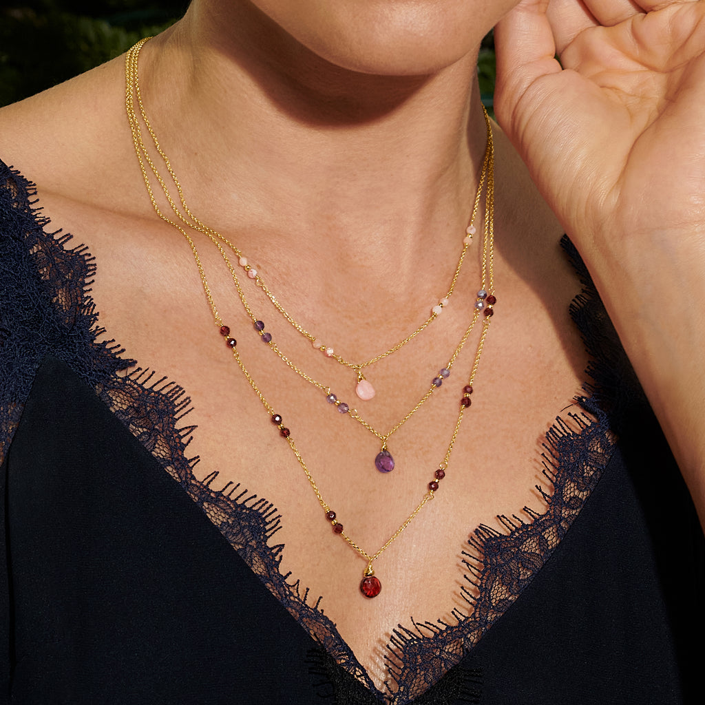 Italian Pink Opal Multi-Gemstone Layered Necklace in 24kt Gold Over Sterling F2902