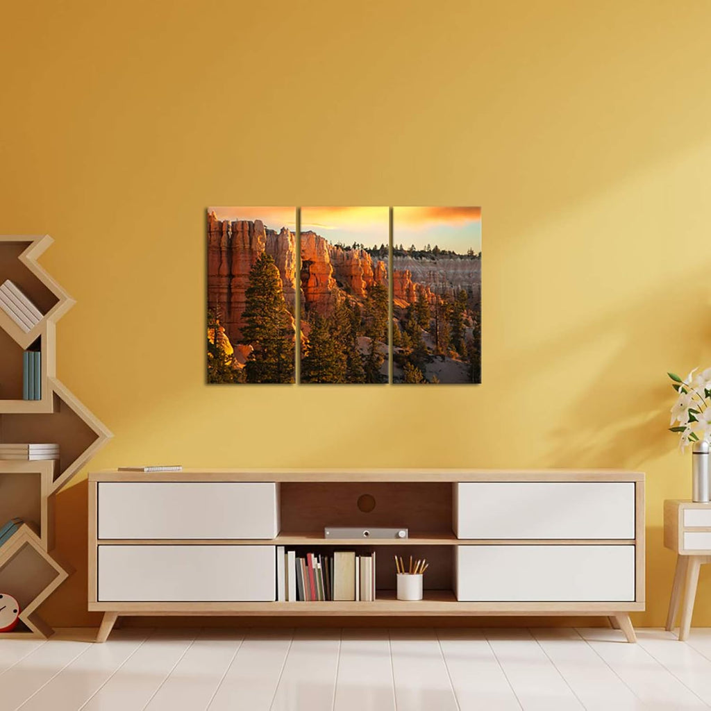 Large 3 Piece Canvas Wall Art Sunset at Grand Canyon National Park Panoramic Landscape Artwork Ready to Hang 16x32x3 W341