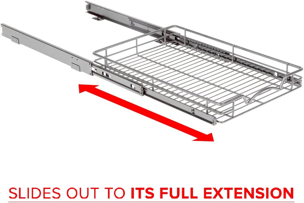14"W x 21"D Chrome Wire Frame Pull Out Drawer Cabinet Organizer S45078