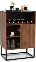 Wine Cabinet Sideboard Buffet Cabinet with Tempered Glass Top Sliding Door Freestanding Wine Rack Table I7136