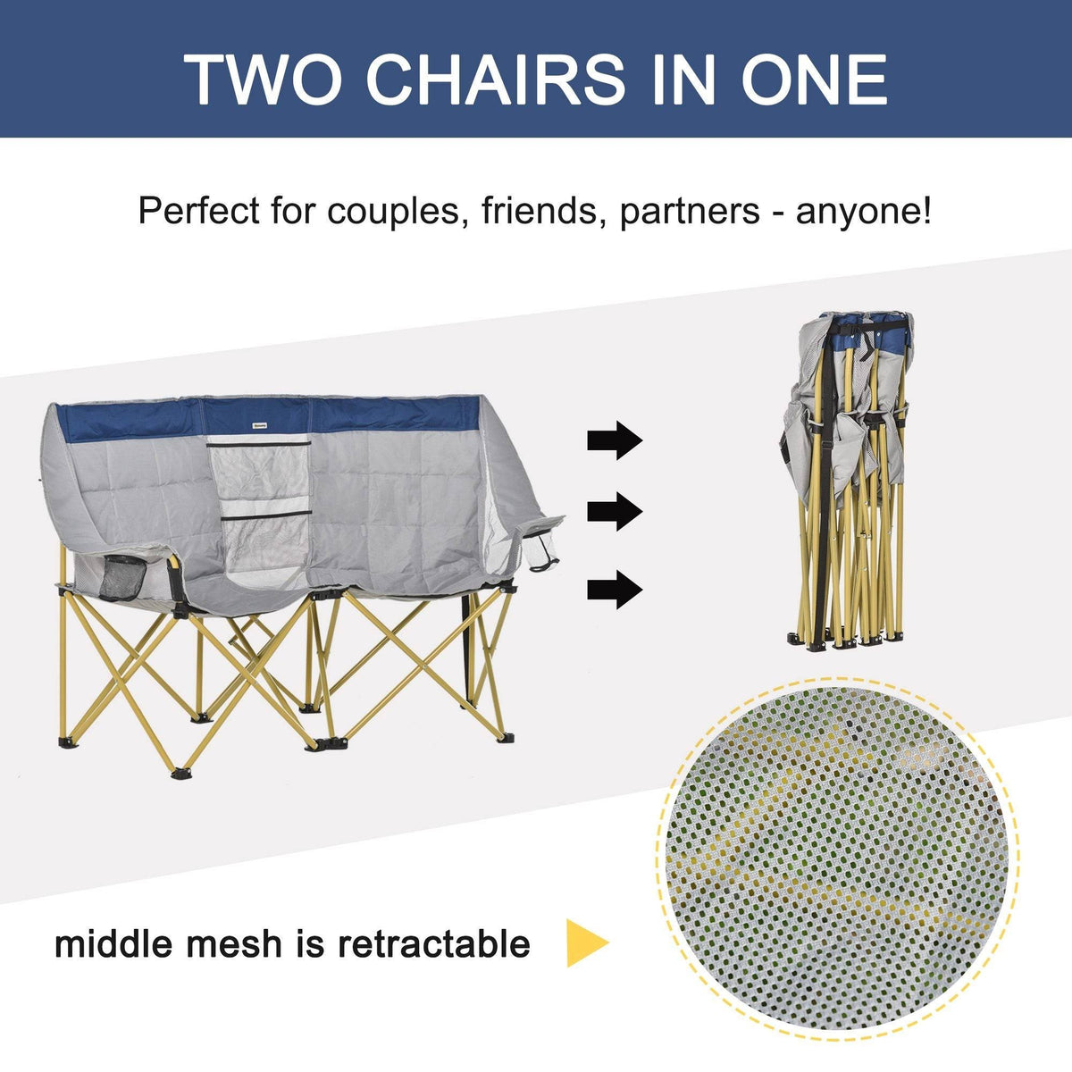 Double Seat Folding Camping Chair with Storage Pocket & Cup Holder G30100