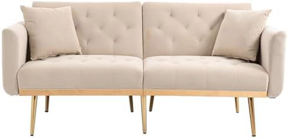 Peach Velvet Loveseat with 7 Gold Metal Legs K737