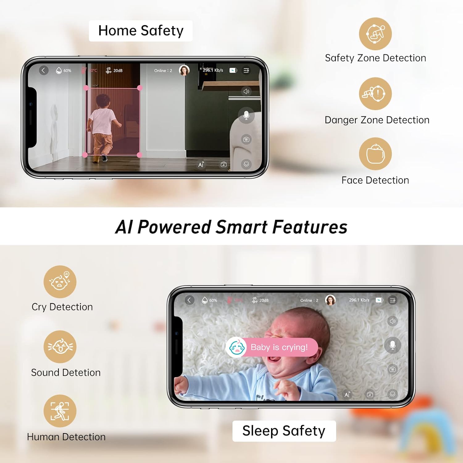 1080P Smart Baby Monitor Camera with Night Vision and Two-Way Audio W664204