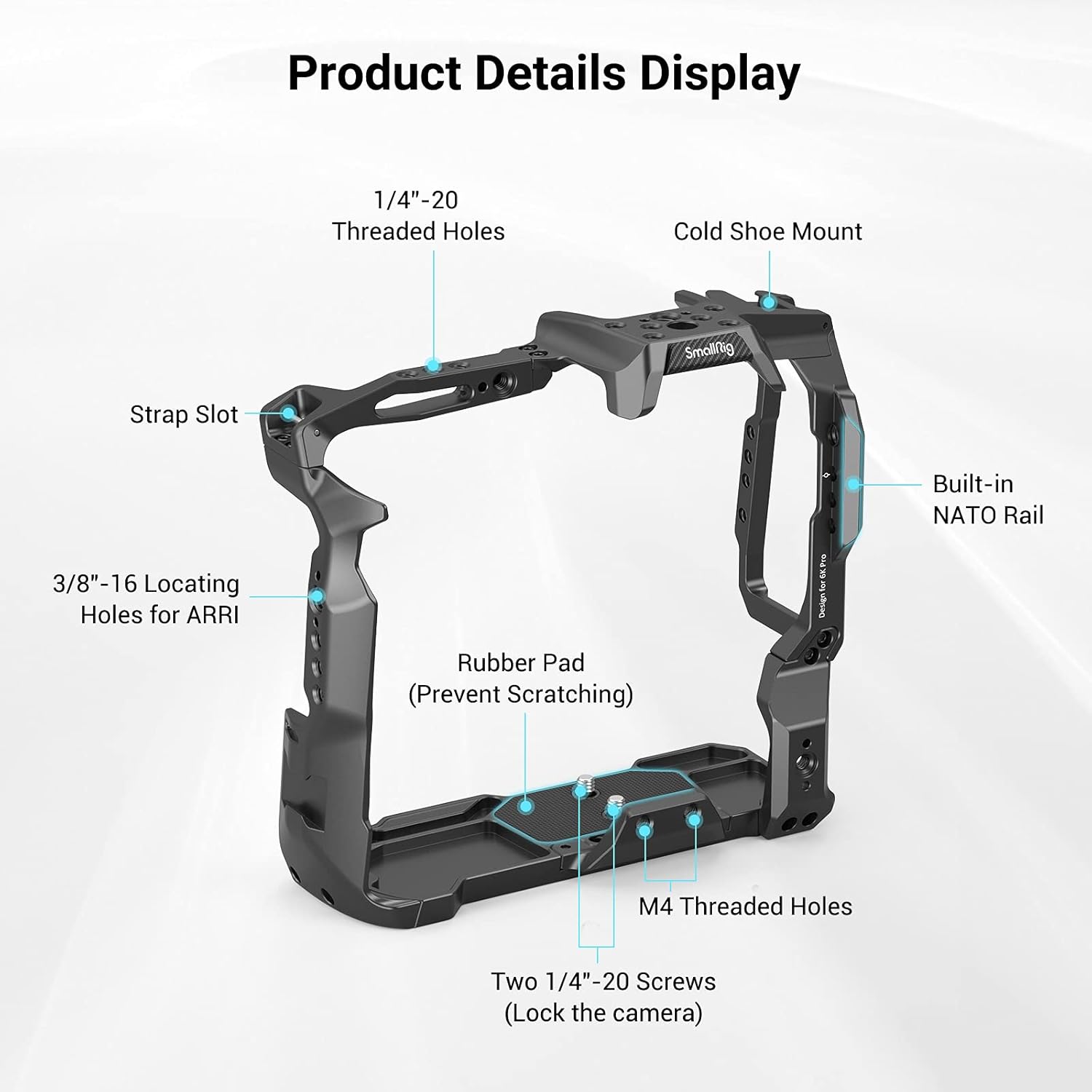 Battery Grip Cage Only for BMPCC 6K Pro with NATO Rail and Cold Shoe Mount X96157