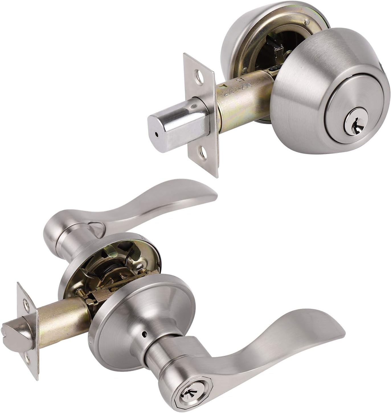 Satin Nickel Entry Lever and Double Cylinder Deadbolt Combo Pack W5824