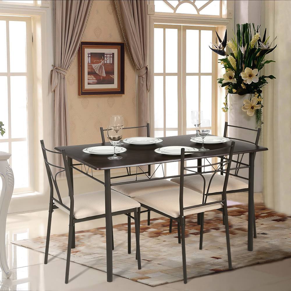 Beige 5pcs Metal Frame Dining Table Chairs Set J614789