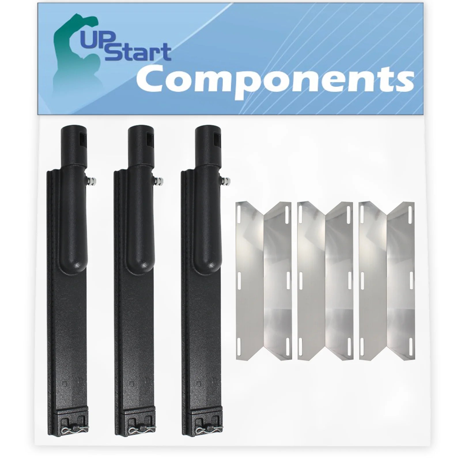 3-Pack BBQ Gas Grill Tube Burner & Heat Shield Plate Replacement Parts G440926