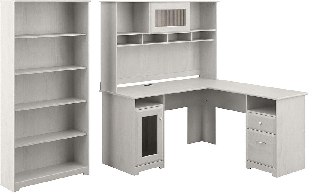 L Shaped Desk with Hutch and 5 Shelf Bookcase N43605