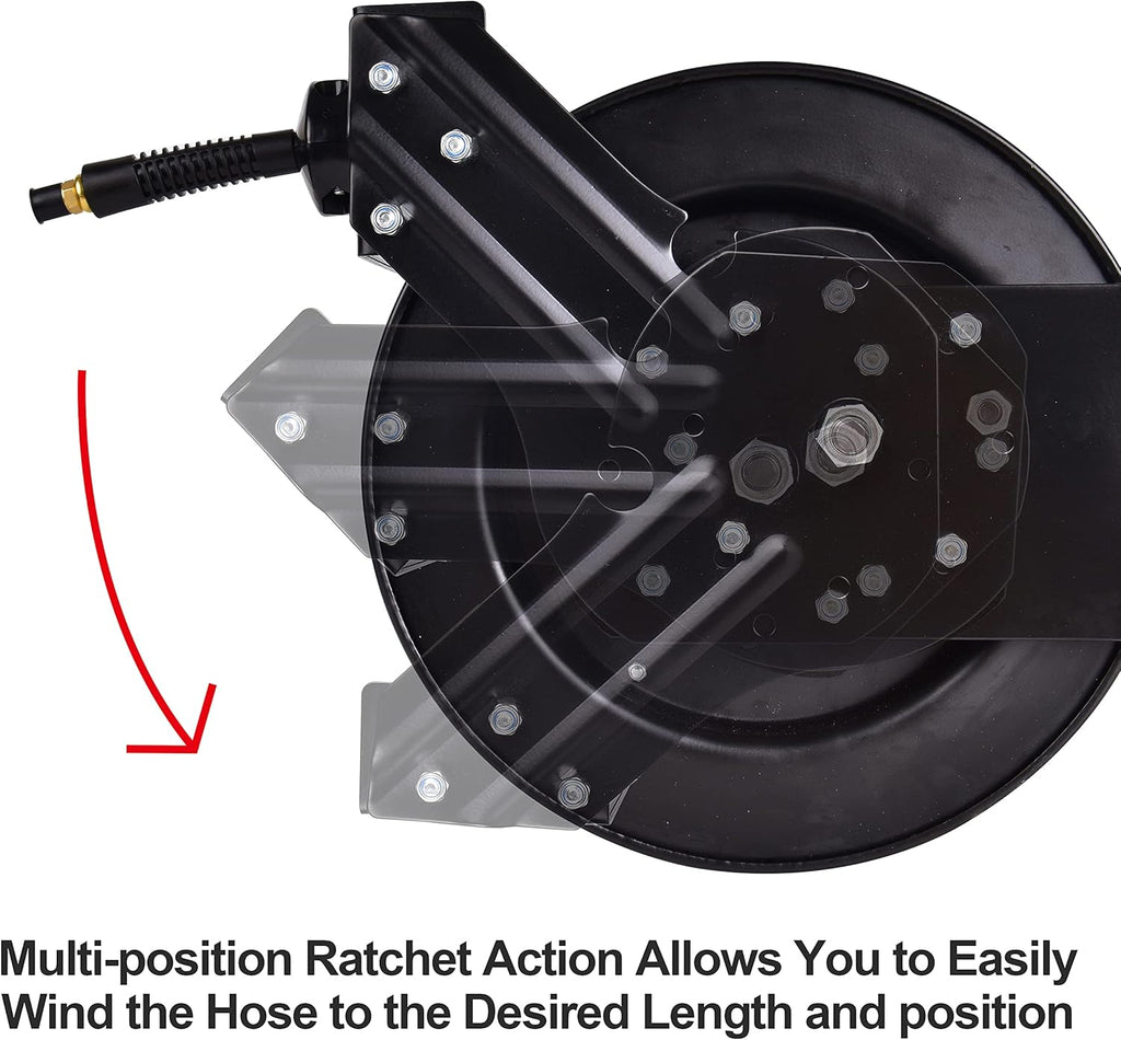 Retractable 3/8 in x 25 ft Air Hose Reel, Wall Mount, 300 PSI Hybrid Hose, Pack of 2 T13611