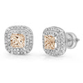 Champagne Simulated Diamond Princess Cut Halo Stud Earrings Screw Back O378