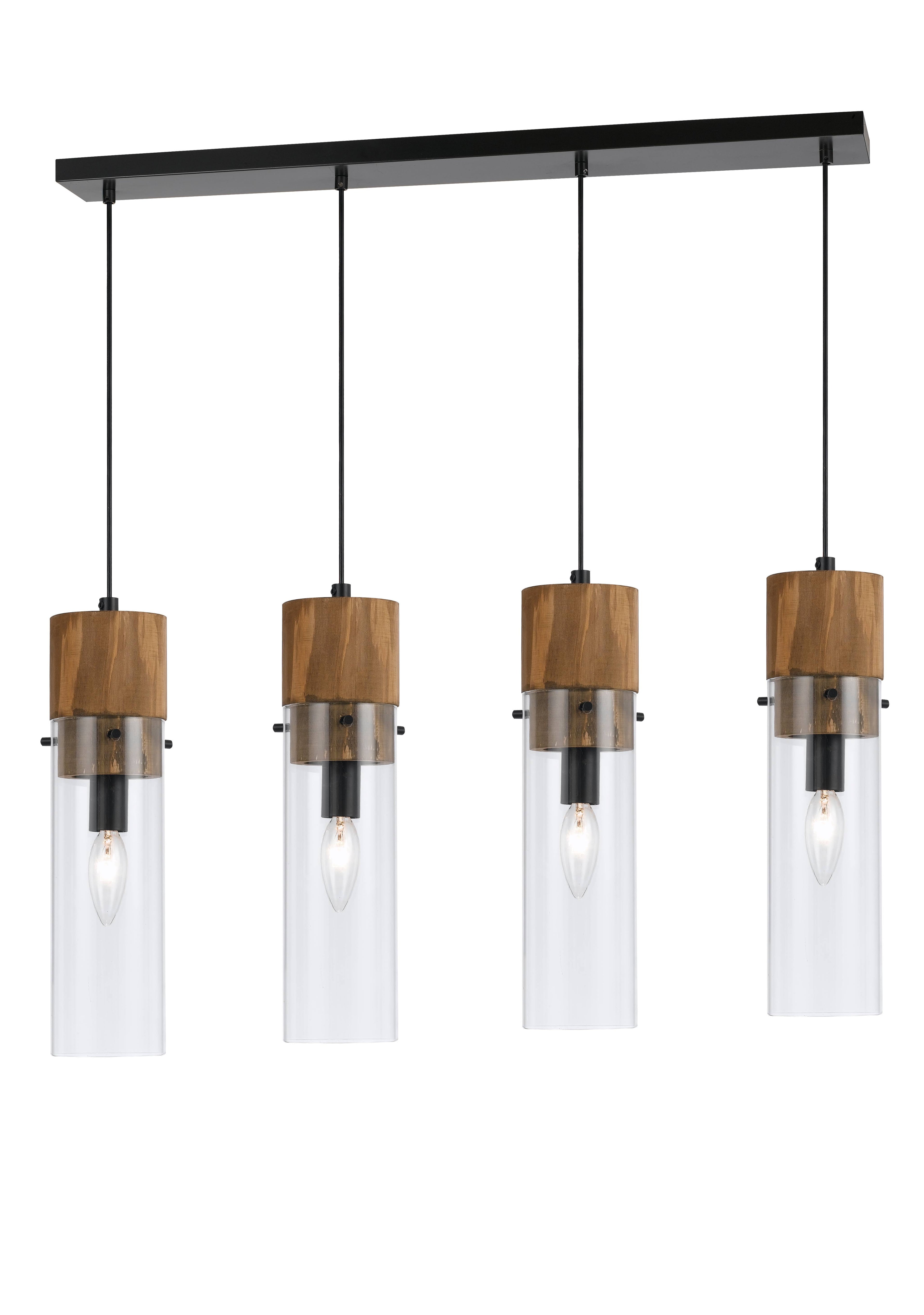 4 Light Pendant Wood Dark Bronze I6915