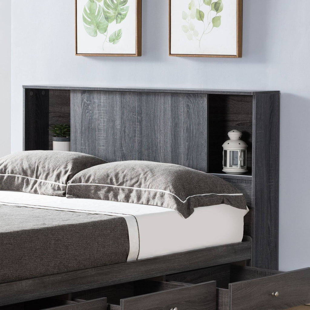Twin Bookcase Headboard with Two Large Cubbies and Two Smaller Shelves - White B615
