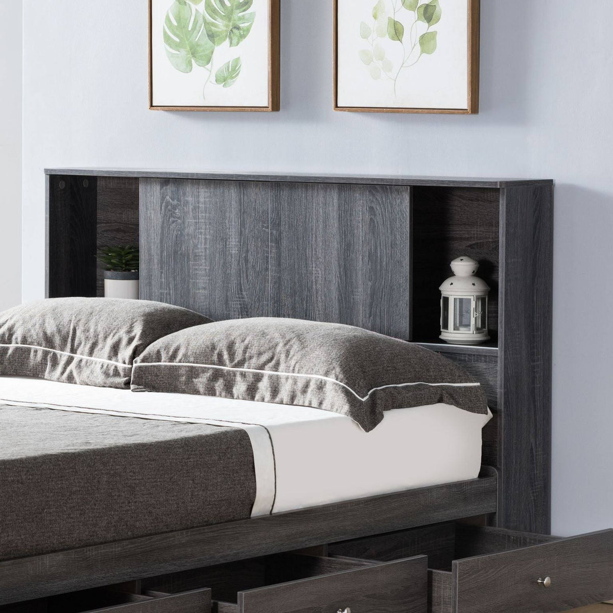 Twin Bookcase Headboard with Two Large Cubbies and Two Smaller Shelves - White B615