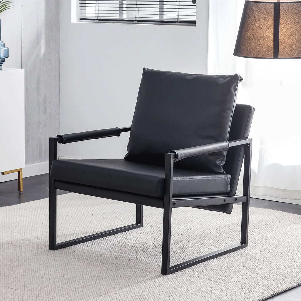 Black PU Leather Accent Armchair with Metal Frame A280