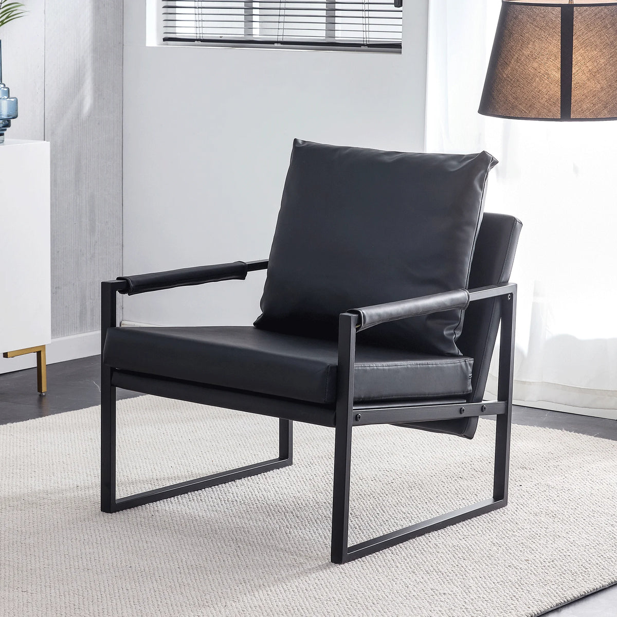 Black PU Leather Accent Armchair with Metal Frame A280
