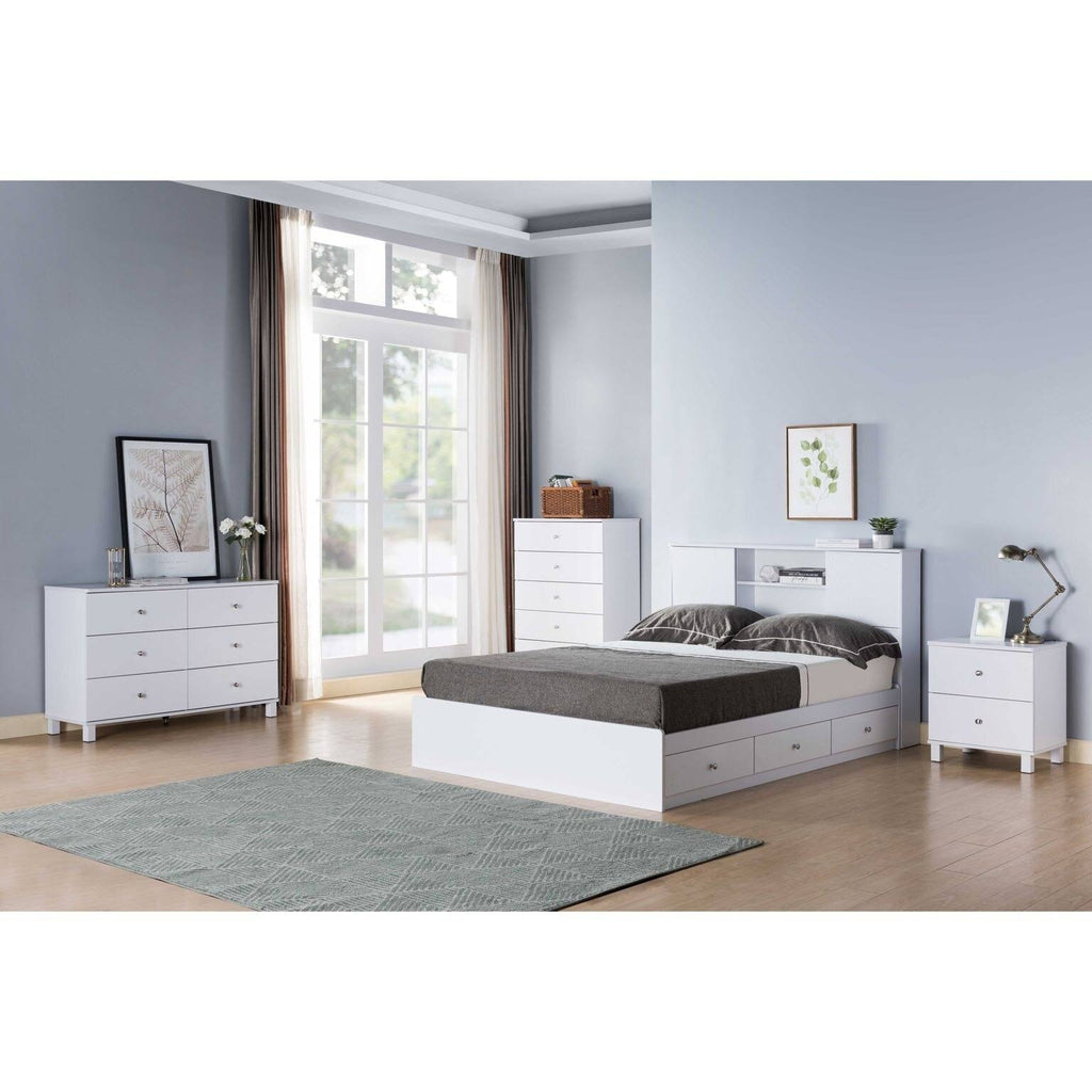 Twin Bookcase Headboard with Two Large Cubbies and Two Smaller Shelves - White B615
