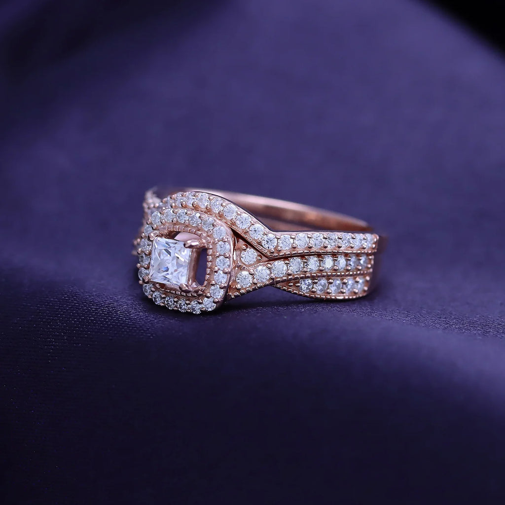 14K Rose Gold Over Sterling Silver Moissanite Halo Engagement Ring W1187