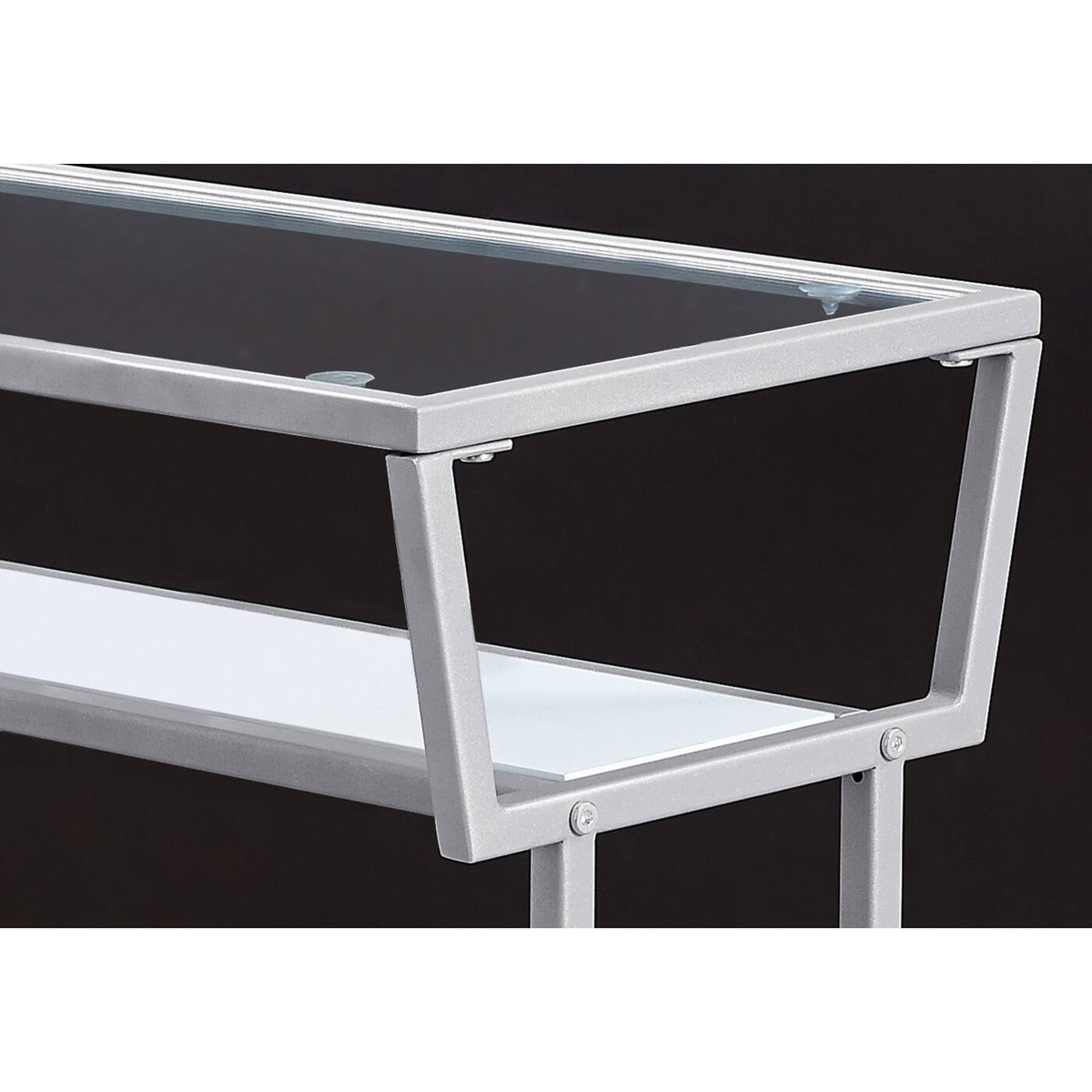 White Silver Metal Accent Table with Tempered Glass P174207