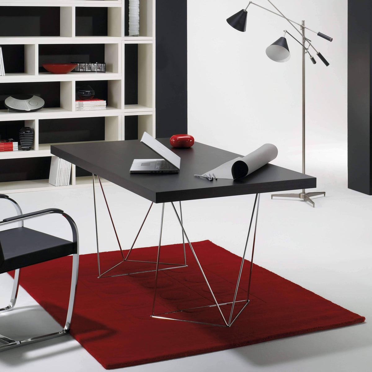 Walnut Chrome Table Top with Trestles W605