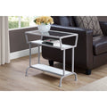 White Silver Metal Accent Table with Tempered Glass P174207
