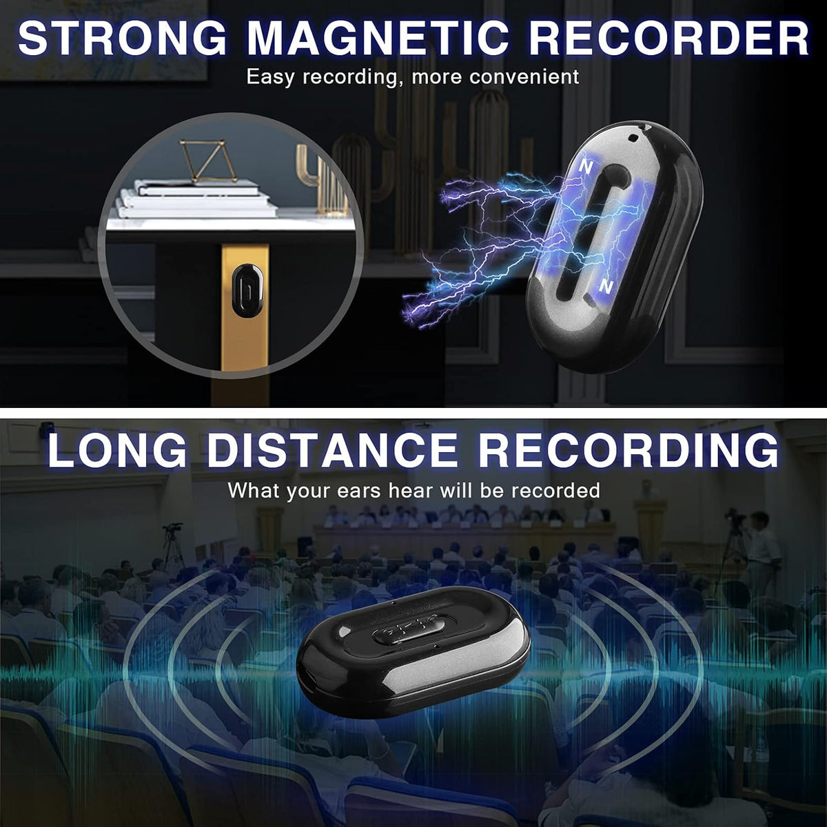 Magnetic Voice Activated Recorder Mini Voice Recorder Recording Device, 192 Hours Recording Capacity Pack of 2 M87983