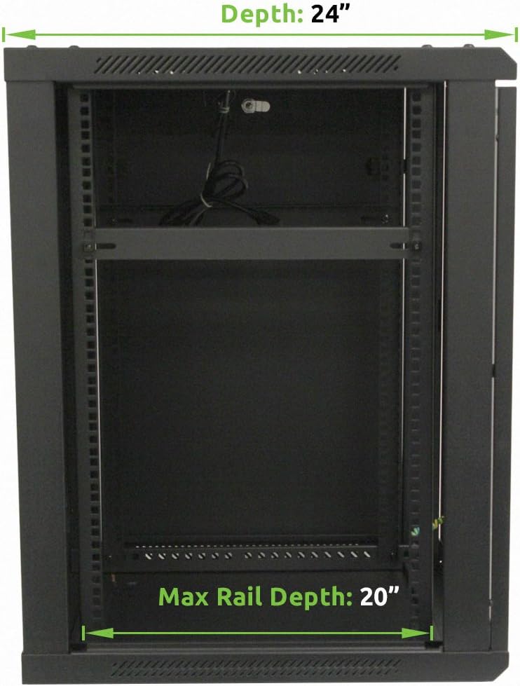 Black 15U Wallmount Server Rack with Locking Glass Door L19076
