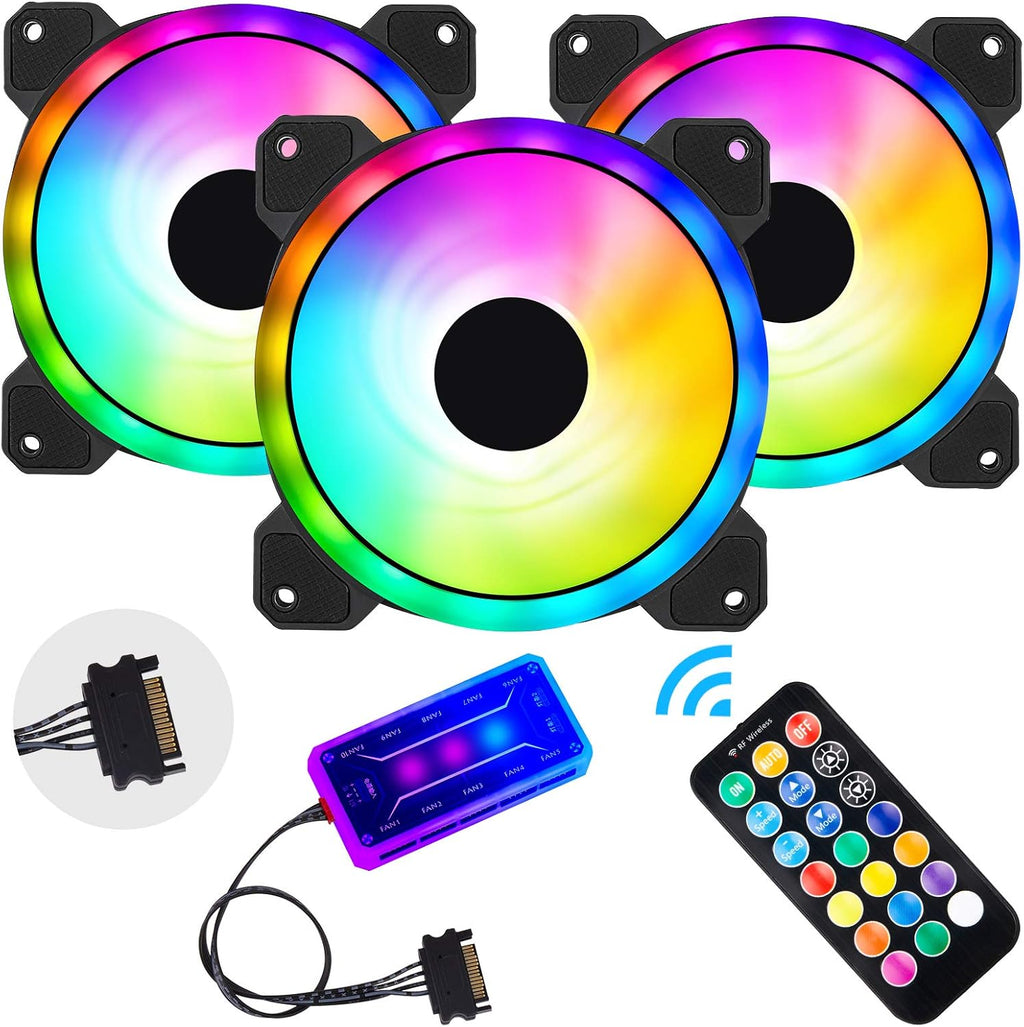 3 Pack 120mm RGB Case Fans with Remote Control Hub M50222