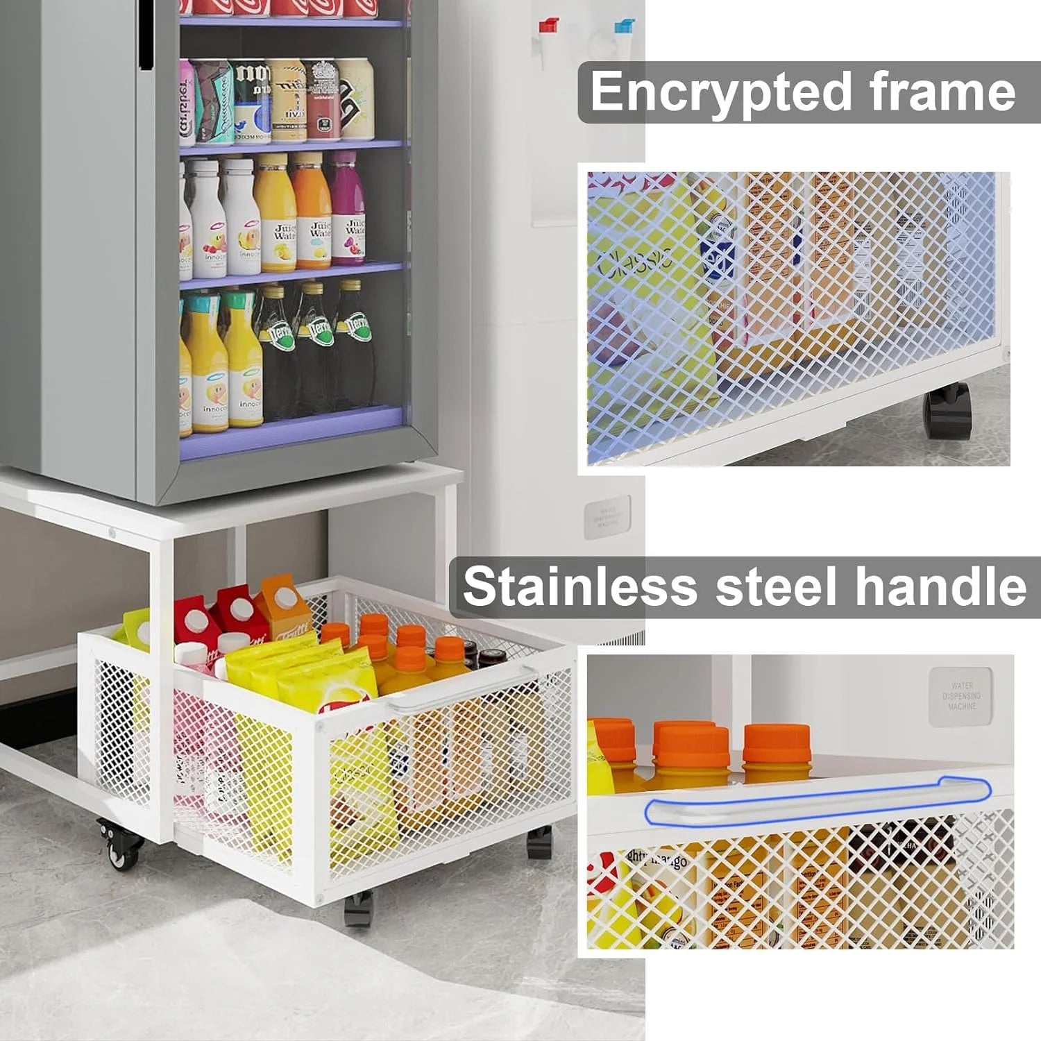 Mobile Mini Fridge Stand with 4 Lockable Wheels Rolling Fridge Cart I5428